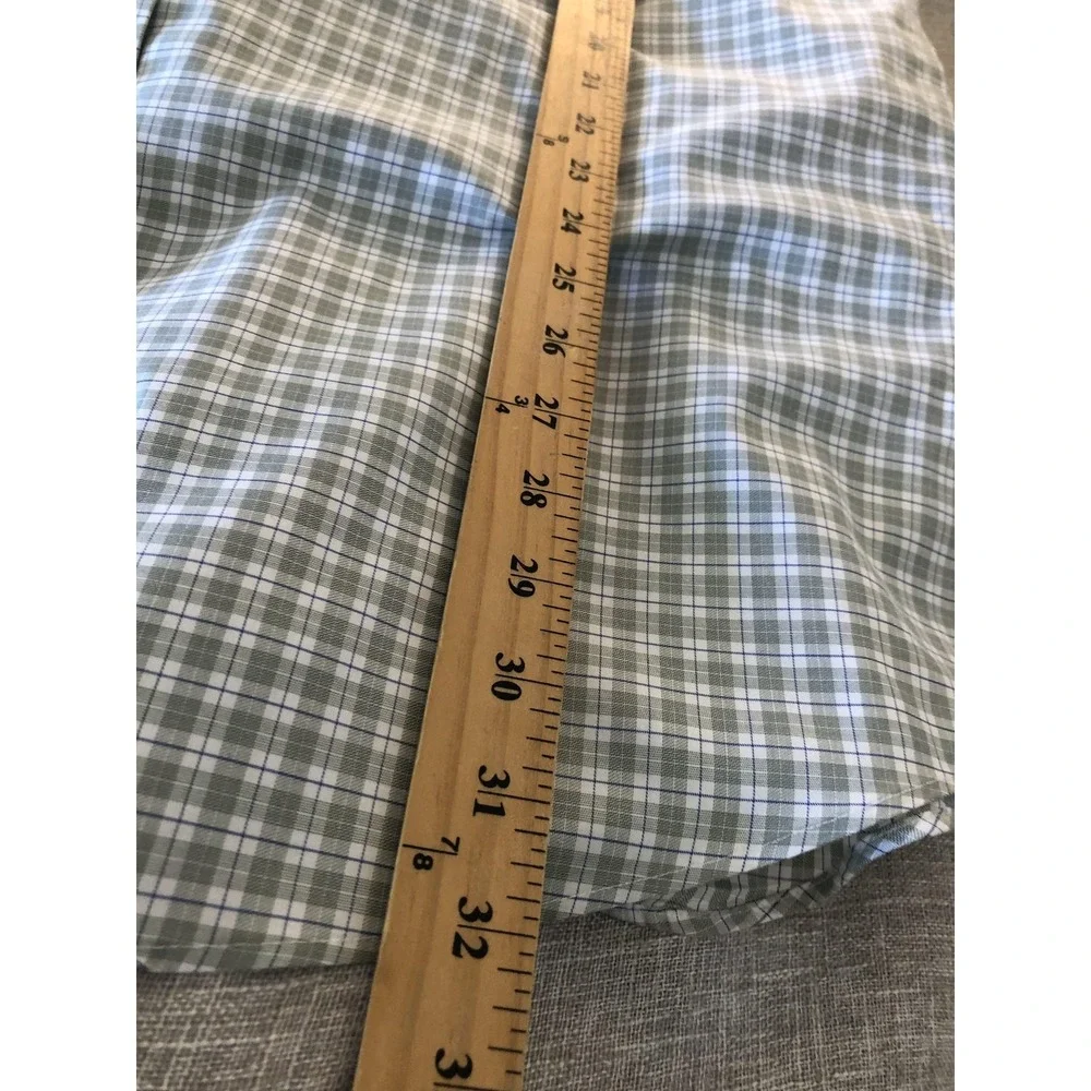 Hawes & Curtis Shirt Mens 16 34 Green Plaid Classic Fit Non-Iron Long Sleeve